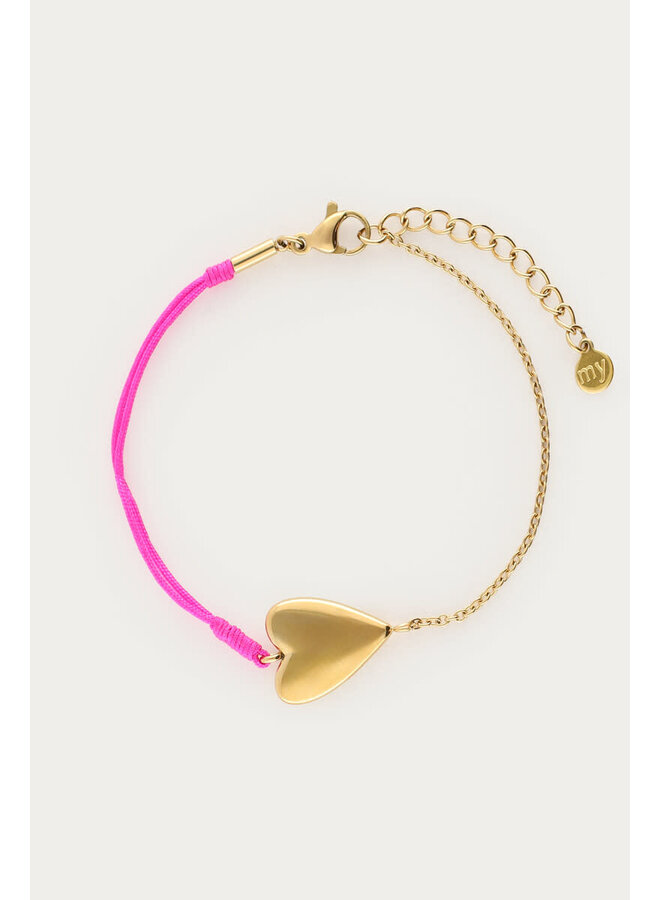 Roze Touw Armbandje met Hartje Goud