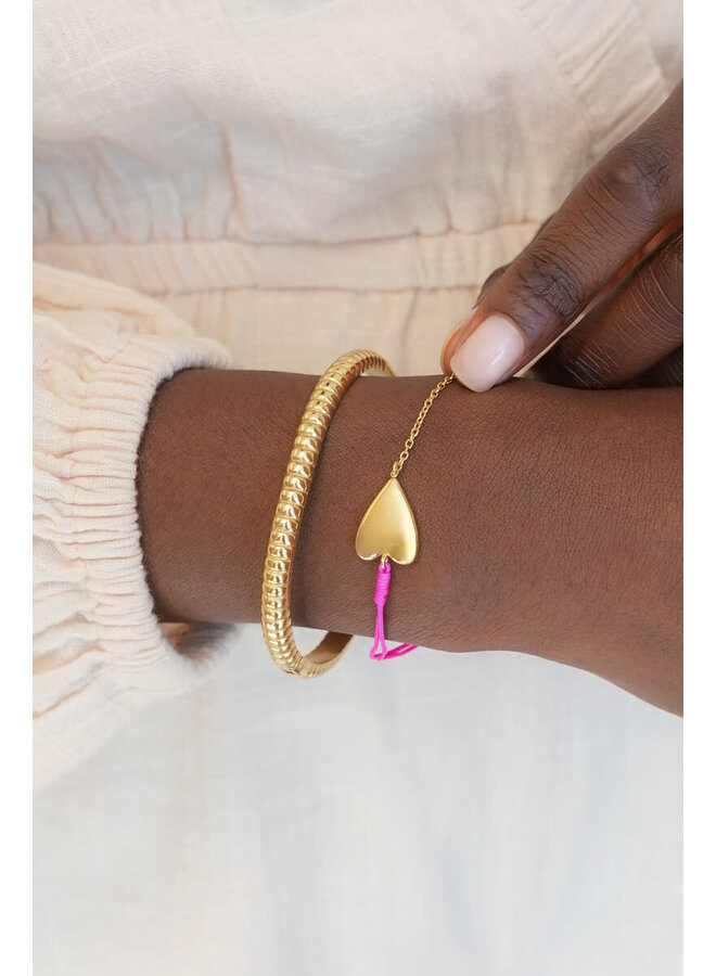 Roze Touw Armbandje met Hartje Goud