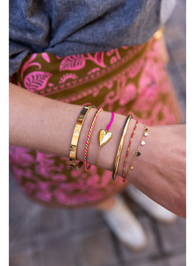 Roze Touw Armbandje met Hartje Goud