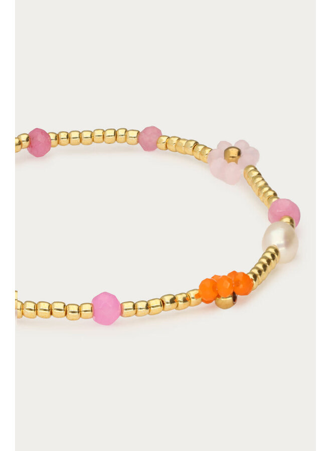 Kralen Armband met Zoetwaterparels & Bloemen Goud