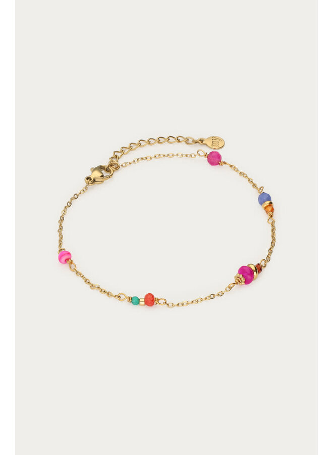 Armband met Roze & Blauwe Kralen Goud