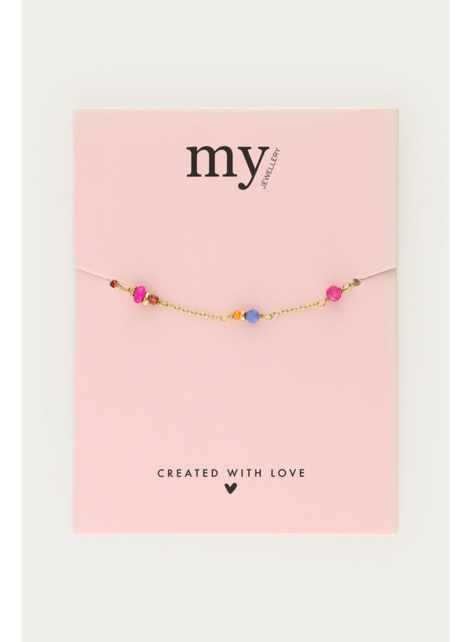Armband met Roze & Blauwe Kralen Goud