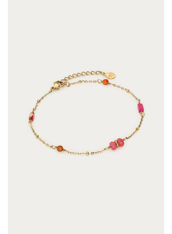 Armband met Bolletjes & Roze Kralen Goud
