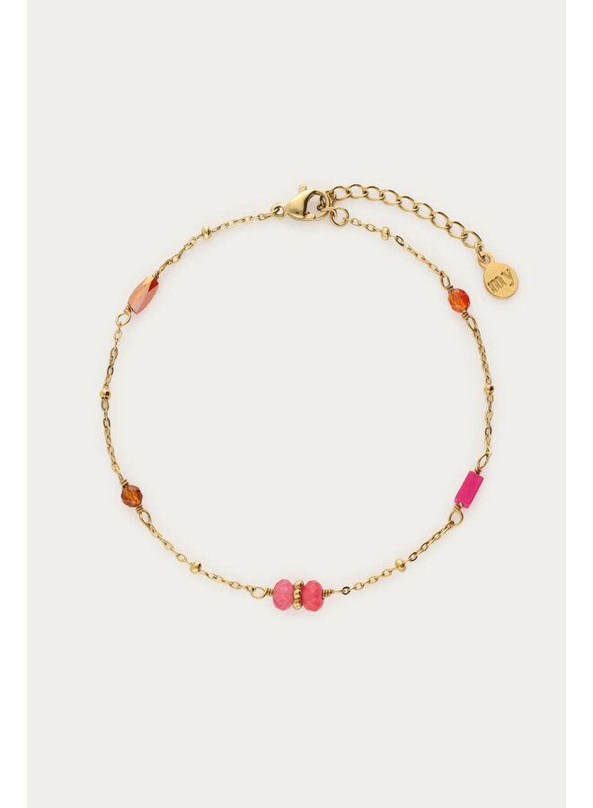 Armband met Bolletjes & Roze Kralen Goud