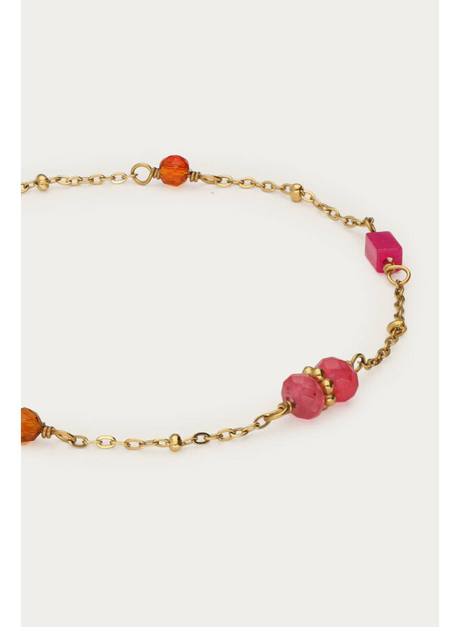 Armband met Bolletjes & Roze Kralen Goud