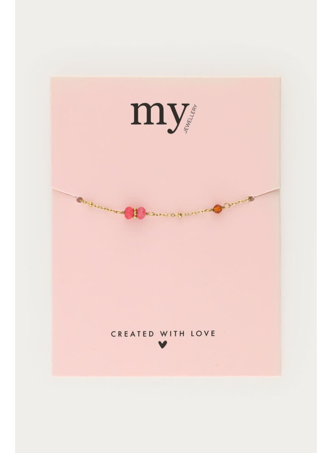 Armband met Bolletjes & Roze Kralen Goud