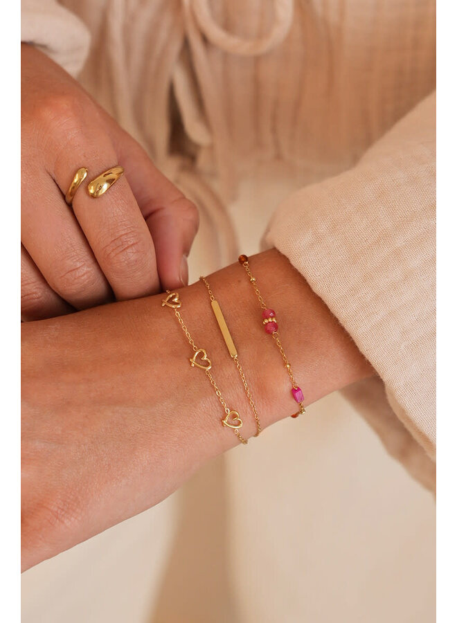 Armband met Bolletjes & Roze Kralen Goud