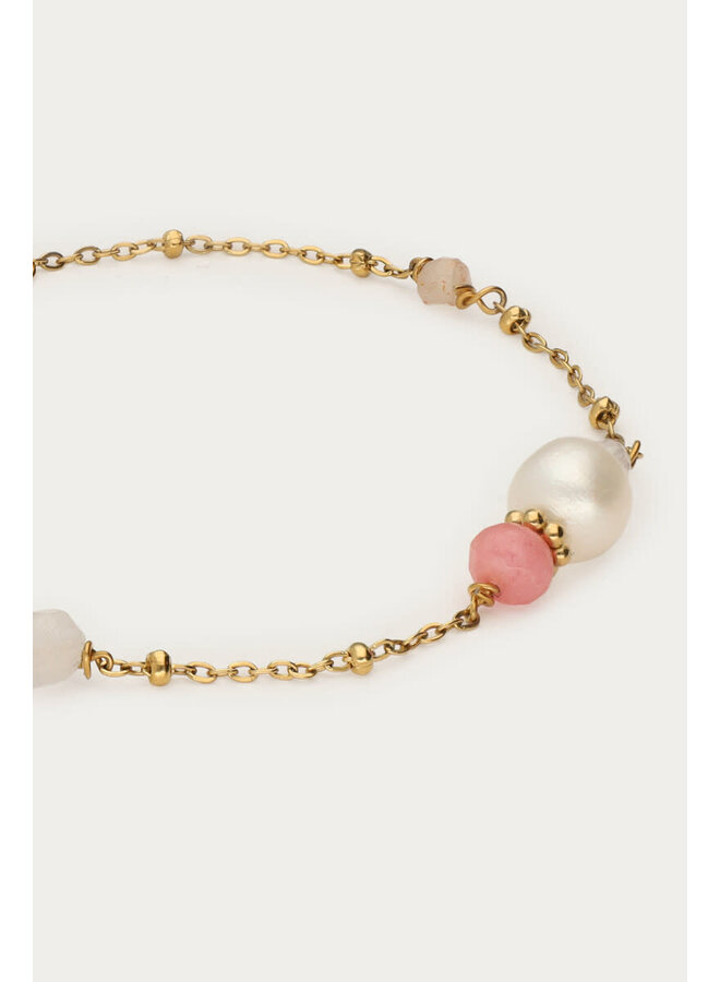 Armband met Zoetwaterparels & Roze Kralen Goud
