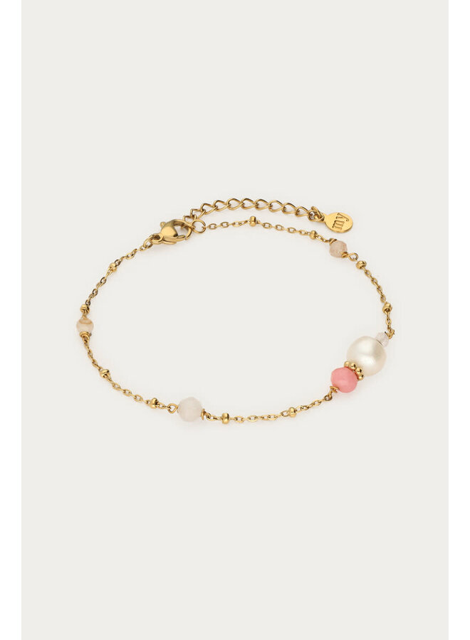 Armband met Zoetwaterparels & Roze Kralen Goud
