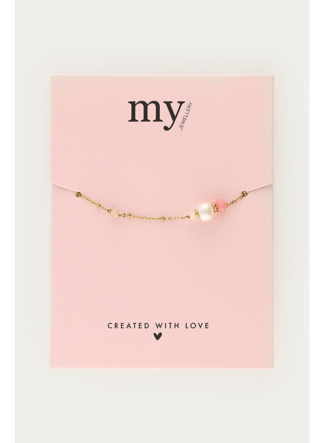 Armband met Zoetwaterparels & Roze Kralen Goud