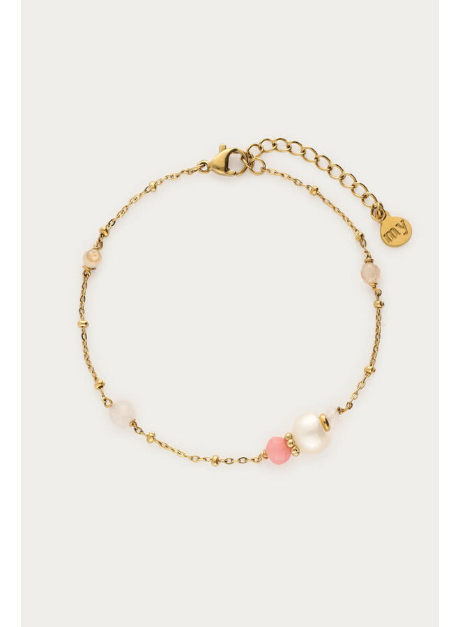 Armband met Zoetwaterparels & Roze Kralen Goud