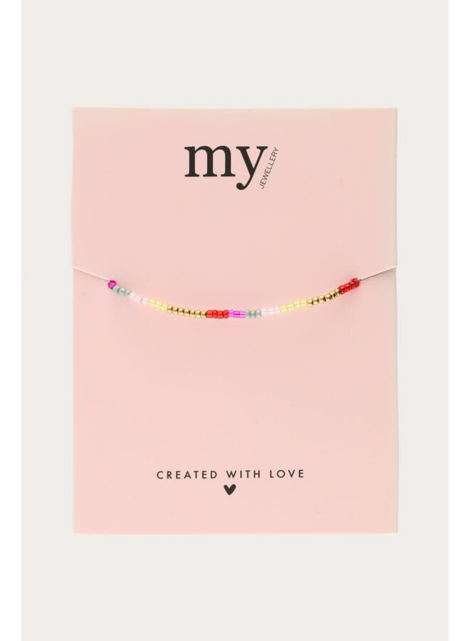 Armband met Rood & Roze Miyuki Kralen Goud