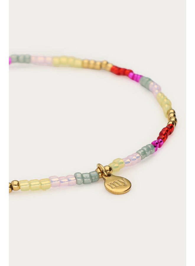 Armband met Rood & Roze Miyuki Kralen Goud