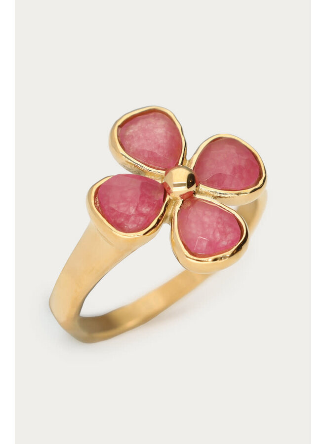 Botanical Ring met Roze Klaver Goud