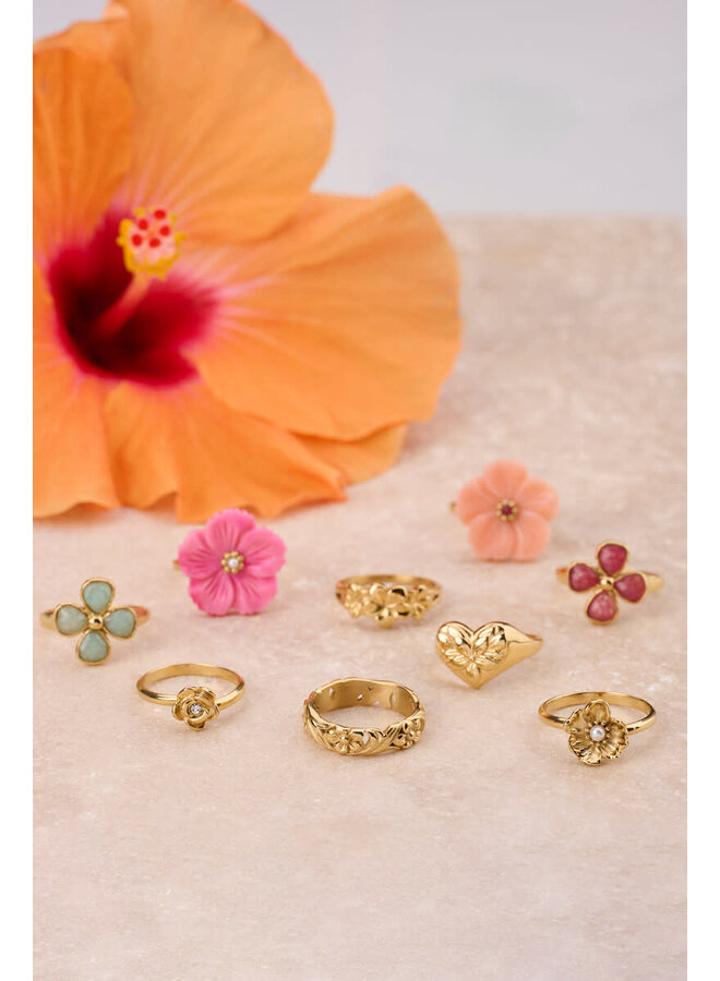 Botanical Ring met Roze Klaver Goud