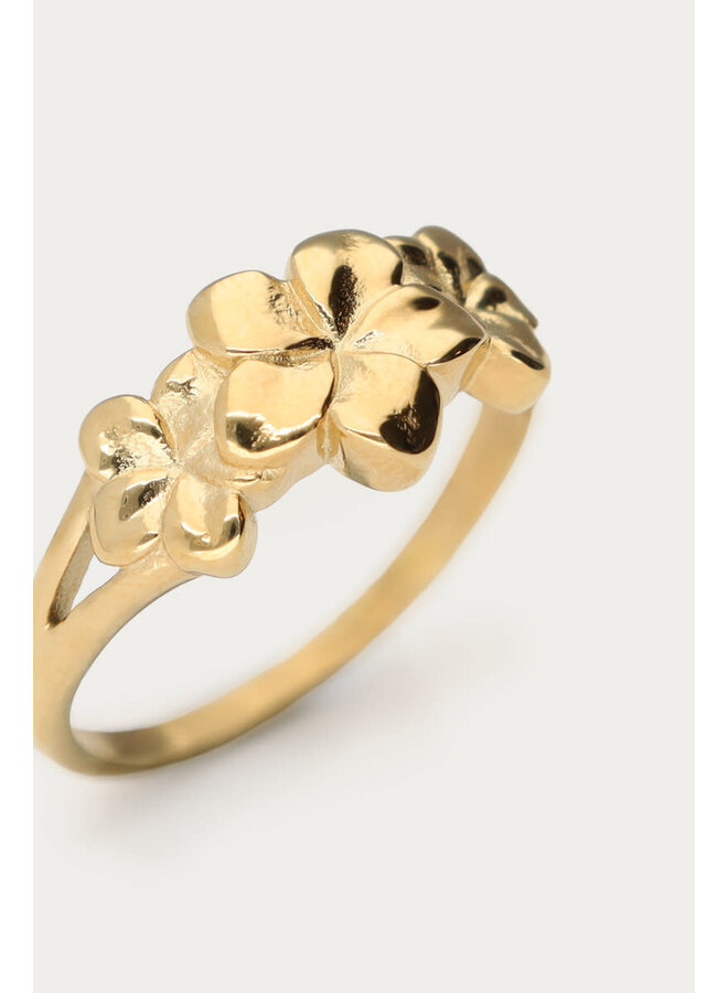 Botanical Ring met Drie Bloemen Goud