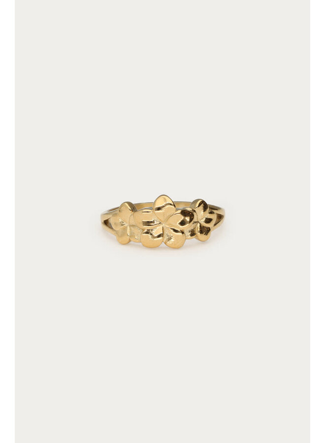 Botanical Ring met Drie Bloemen Goud