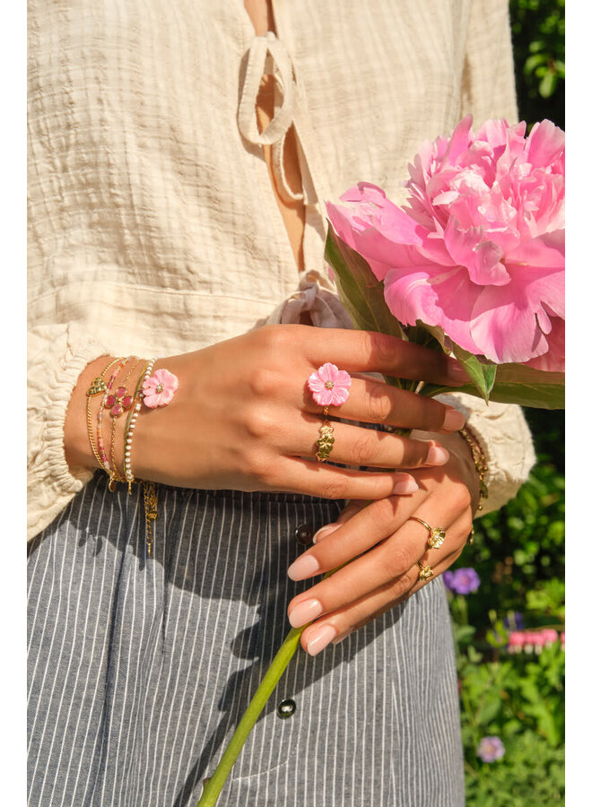 Botanical Ring met Drie Bloemen Goud