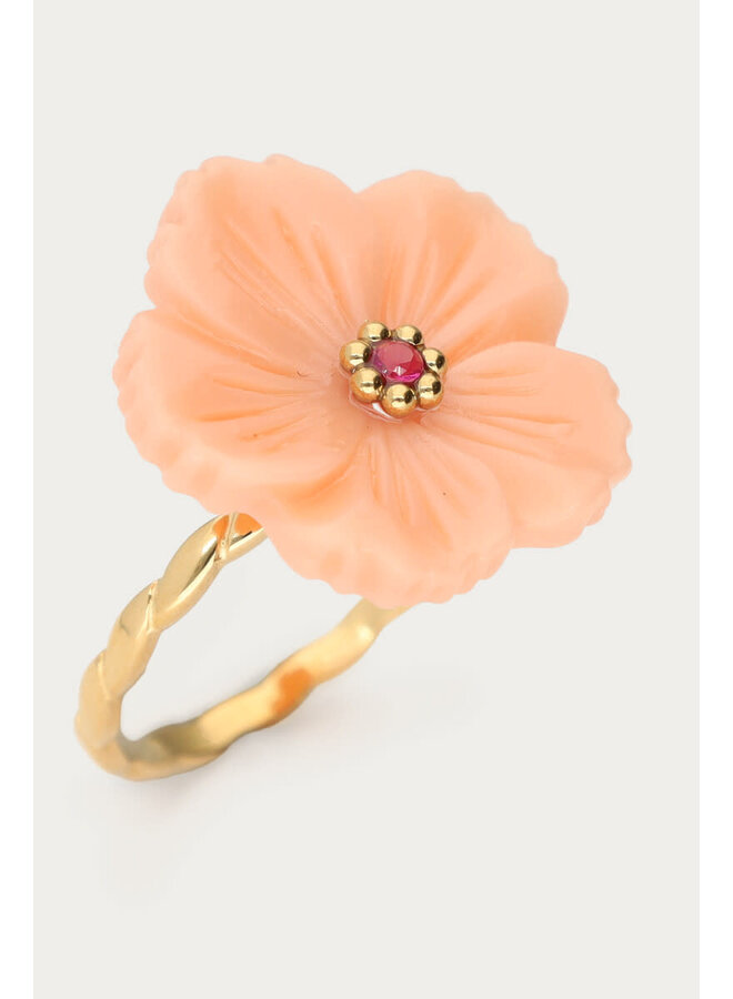 Botanical Ring met Peach Bloem Goud