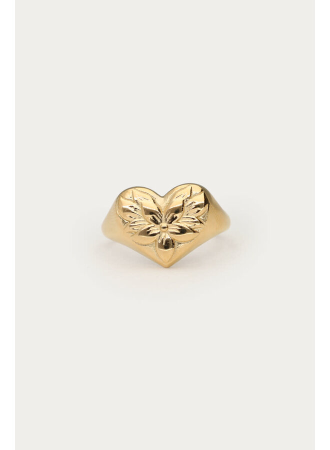 Botanical Statement Ring met Bloemen Hart Goud