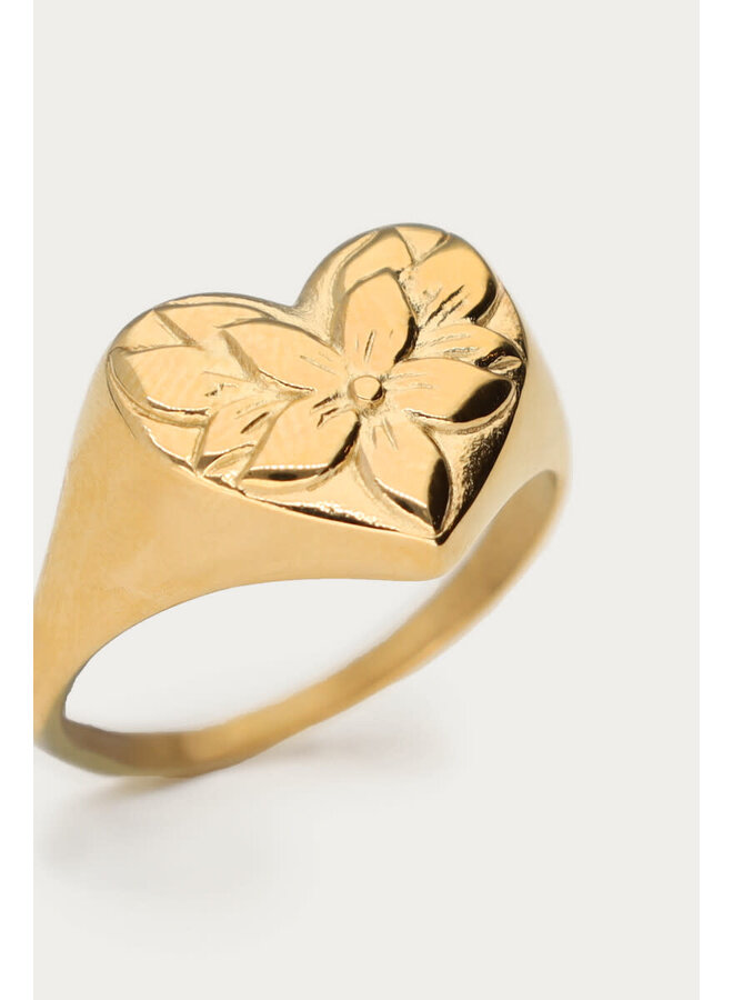 Botanical Statement Ring met Bloemen Hart Goud