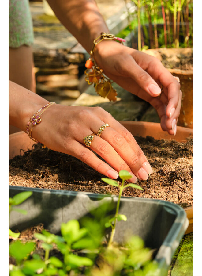 Botanical Statement Ring met Bloemen Hart Goud