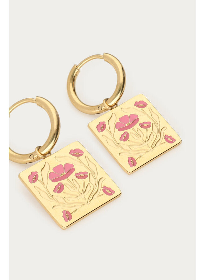 Botanical Oorringen met Roze Bloemen Goud