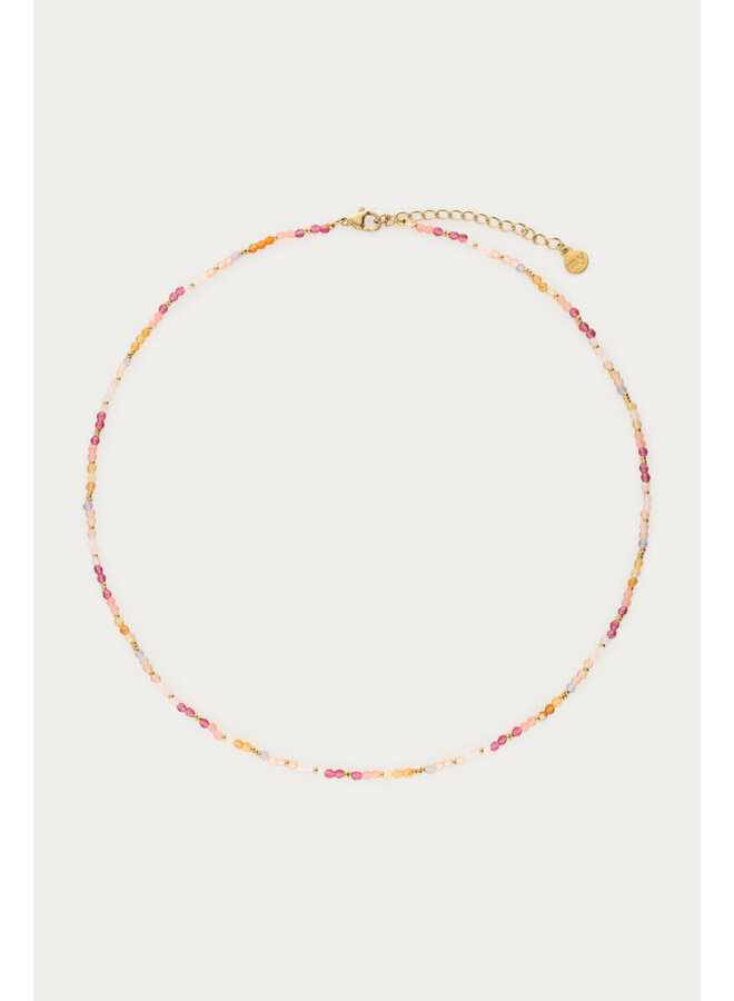 Botanical Ketting met Roze Kralen Goud