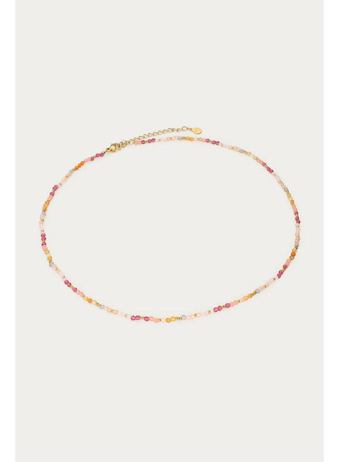 Botanical Ketting met Roze Kralen Goud