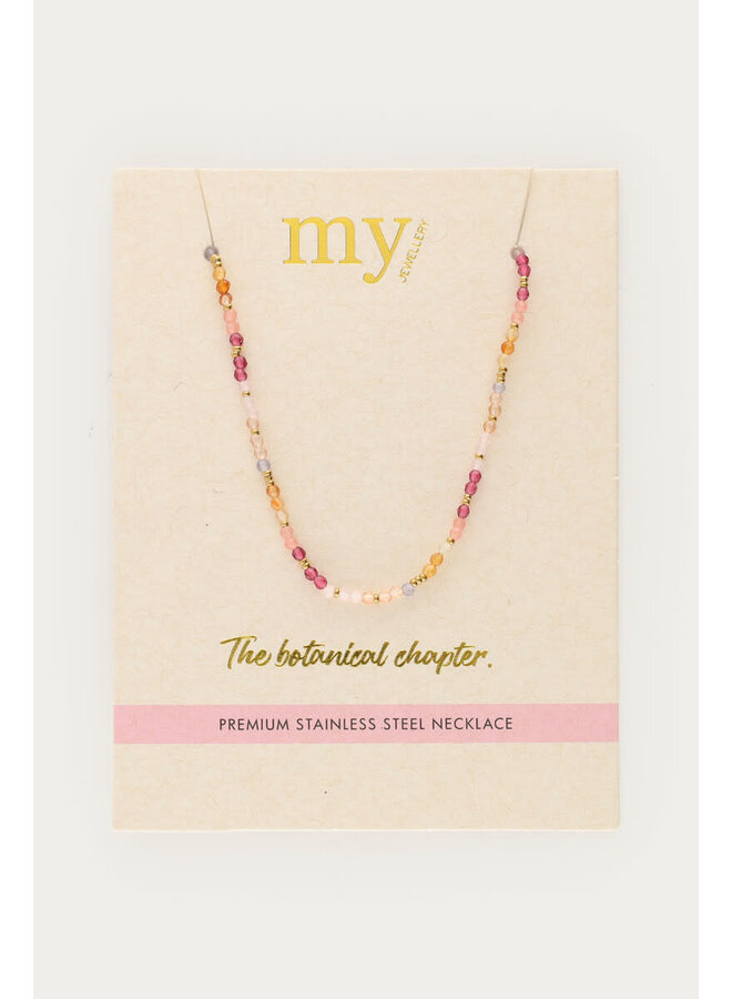 Botanical Ketting met Roze Kralen Goud