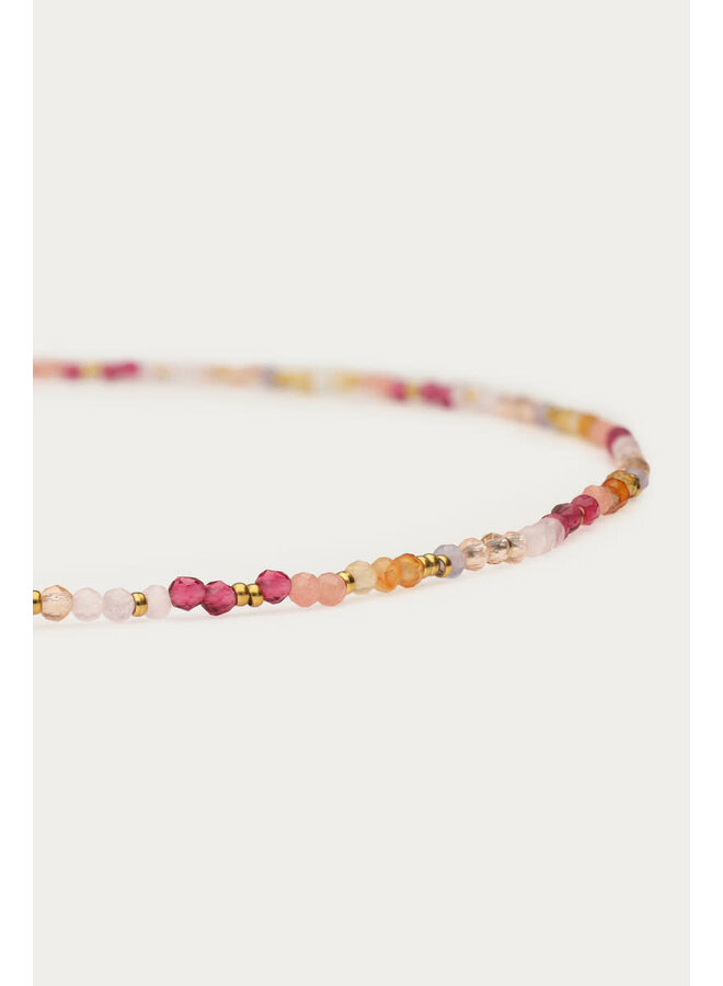 Botanical Ketting met Roze Kralen Goud