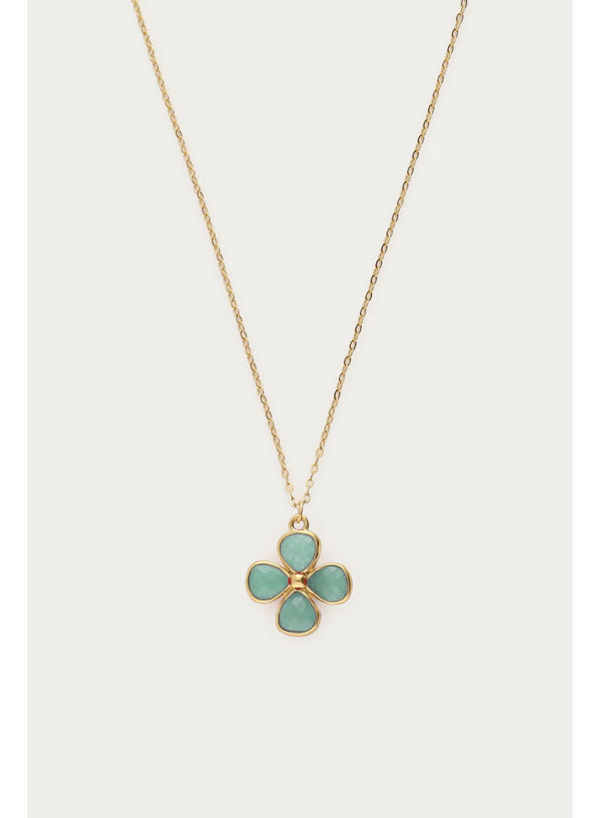 Botanical Ketting met Lichtblauwe Klaver Goud