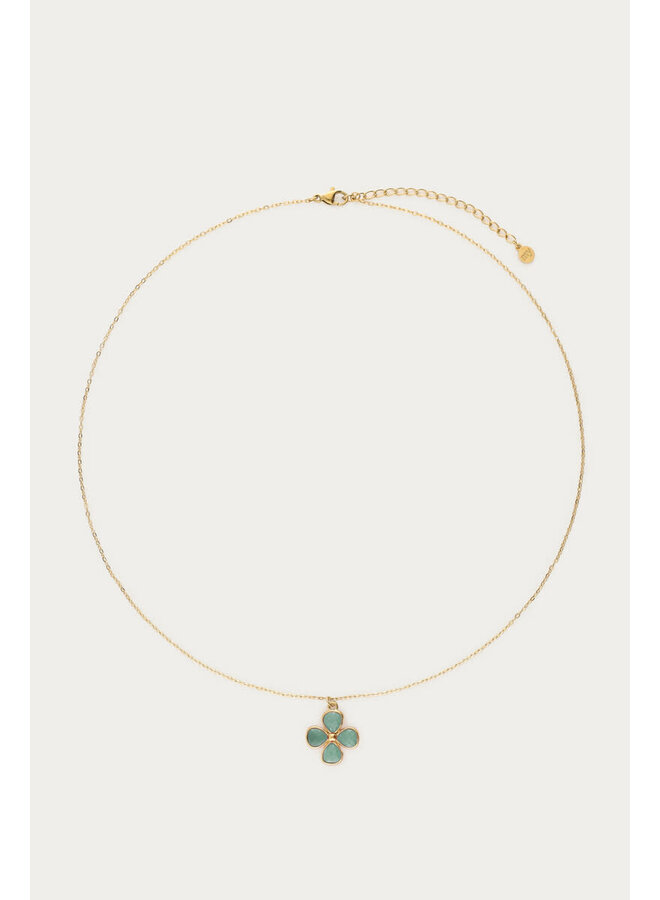 Botanical Ketting met Lichtblauwe Klaver Goud