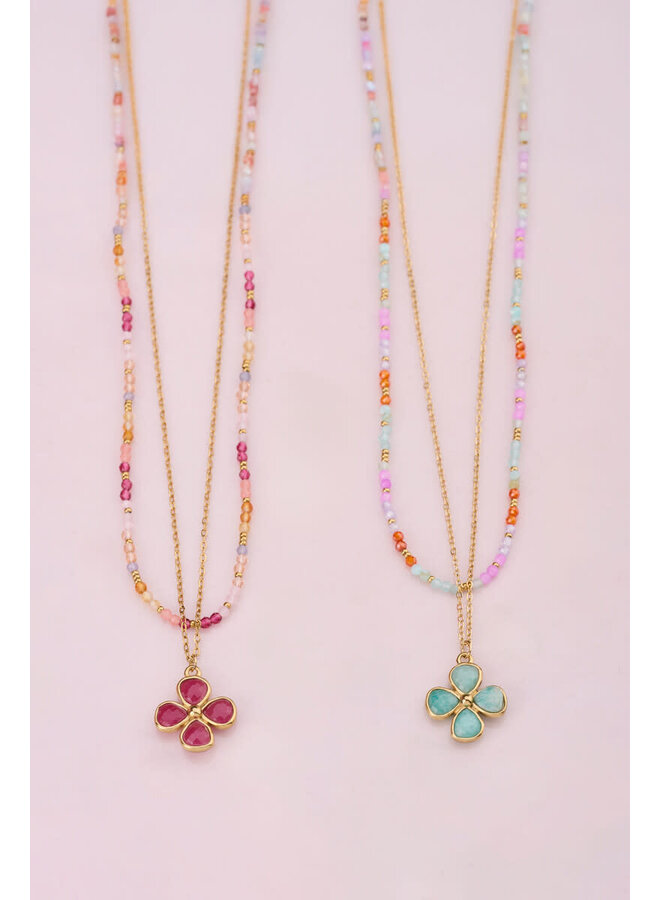 Botanical Ketting met Lichtblauwe Klaver Goud