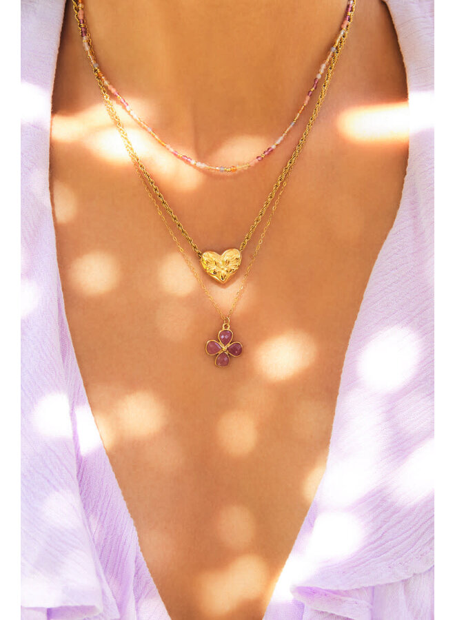 Botanical Ketting met Bloemen Hart Goud