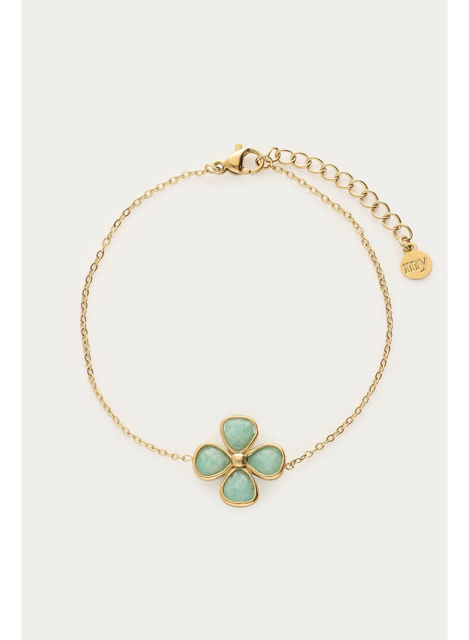 Botanical Armband met Lichtblauwe Klaver Goud