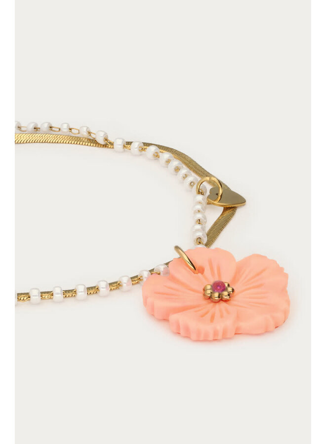 Botanical Dubbele Armband met Peach Bloem Goud