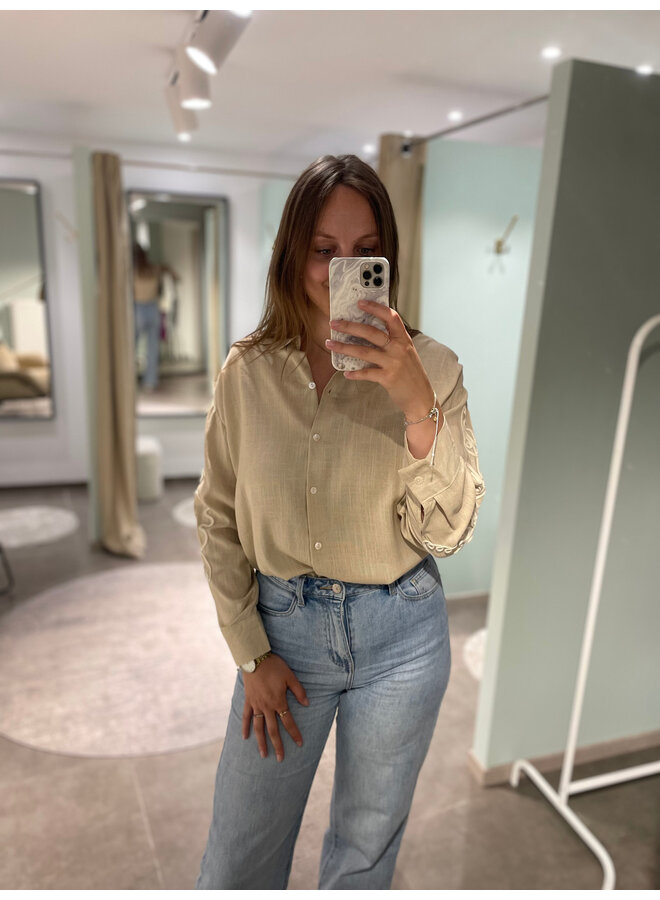 Lysanne Linen Embroidered Shirt Beige
