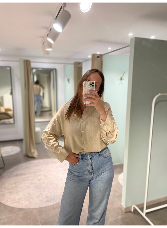 Lysanne Linen Embroidered Shirt Beige