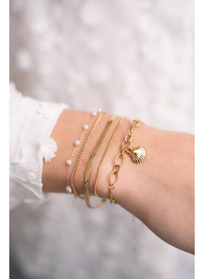 Minimalistische Dubbele Armband met Imitatieparels Goud