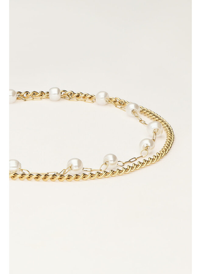 Minimalistische Dubbele Armband met Imitatieparels Goud