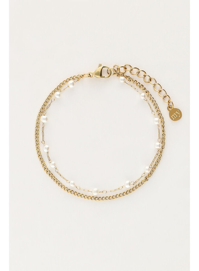 Minimalistische Dubbele Armband met Imitatieparels Goud