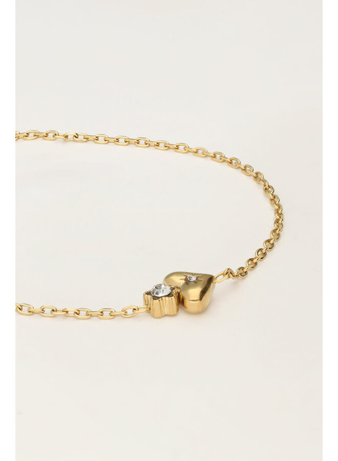Minimalistische Armband met Hart & Bloemetje Goud