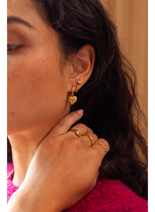 Mystic Oorringen met Gestreept Hart Goud