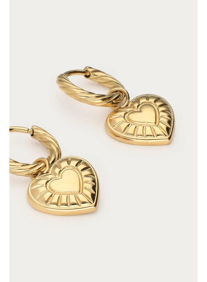 Mystic Oorringen met Gestreept Hart Goud