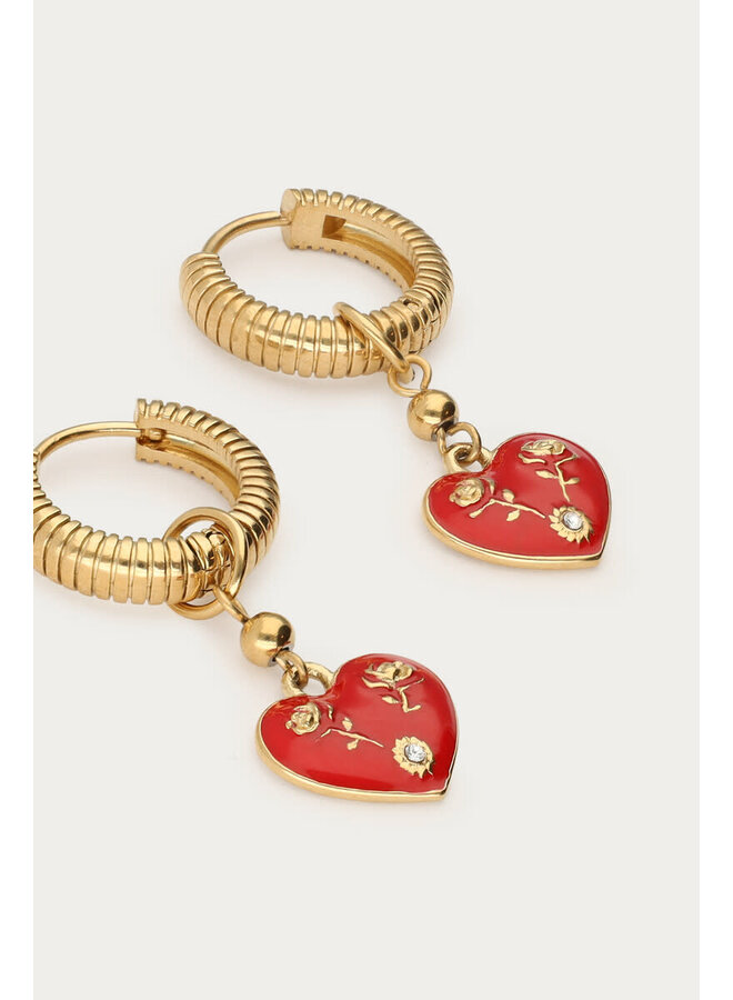 Mystic Oorringen met Rood Hart Goud