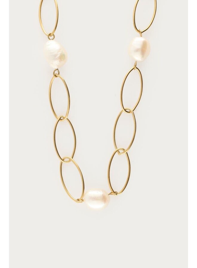 Bold Schakelketting met Zoetwaterparels Goud
