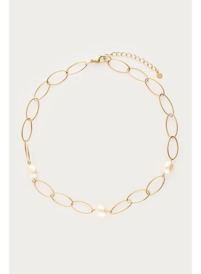 Bold Schakelketting met Zoetwaterparels Goud