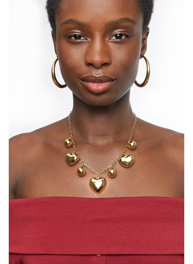 Bold Ketting met Hartjes en Bolletjes Goud