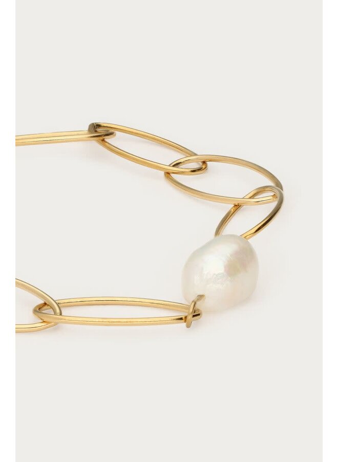 Bold Schakelarmband met Zoetwaterparels Goud